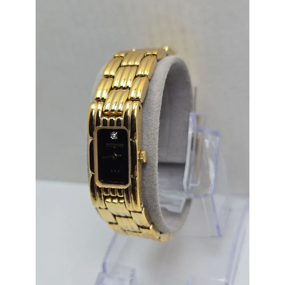 Vintage Wittnauer QWR Tank Watch Womens Black Dial Diamond New Battery Petite